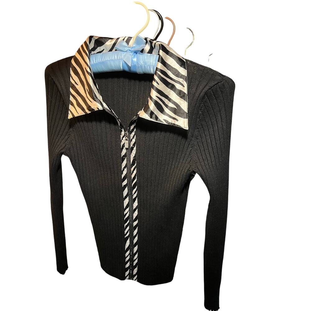 Zebra-Trim Ribbed Knit Vintage Sweater Top -- circa early 2000s (c. 2002-2005)